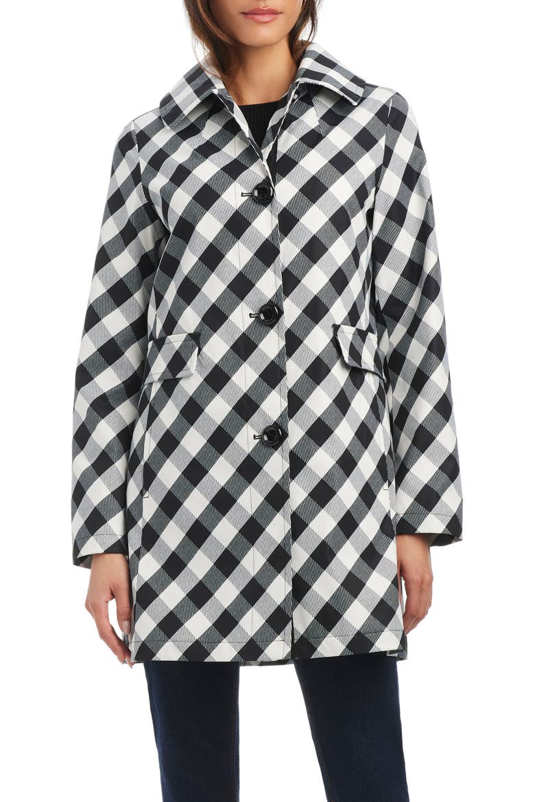 hooded water resistant a-line trench coat, Main, color, BLACK
