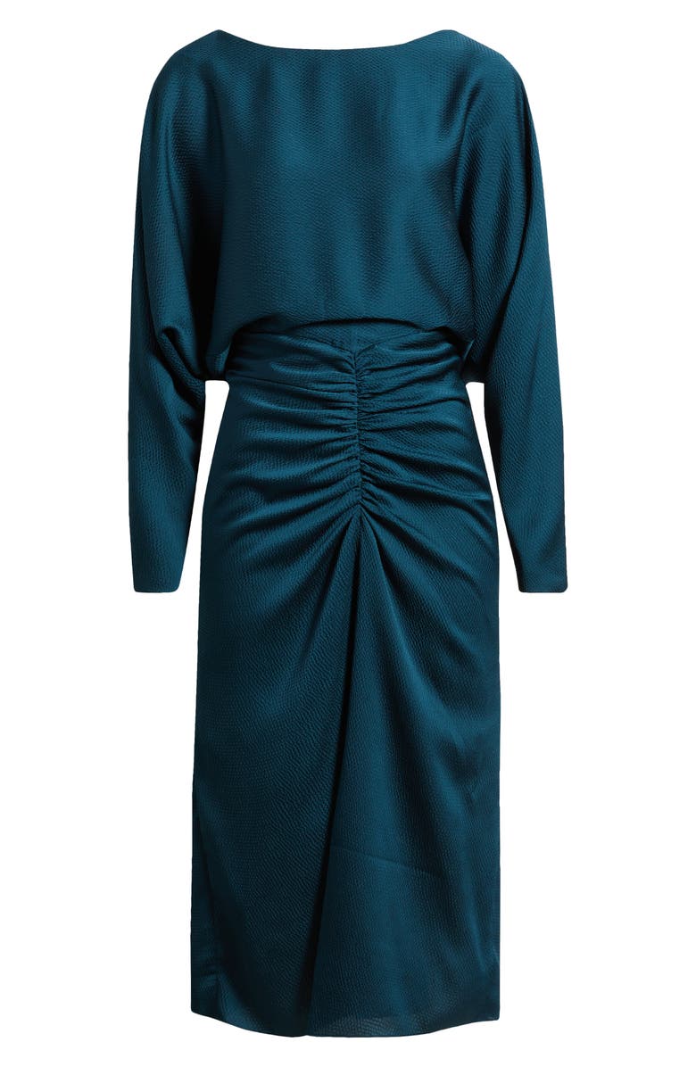 Amsale Ruched Long Sleeve Cocktail Dress, Alternate, color, Petrol