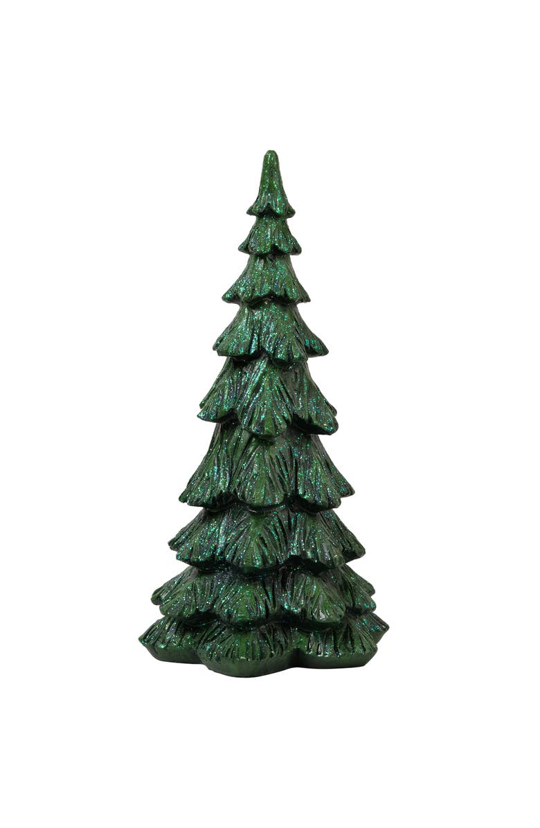 Northlight Carved Glittery Trees Christmas Decorations - Set of 2 - Green, Alternate, color, Green