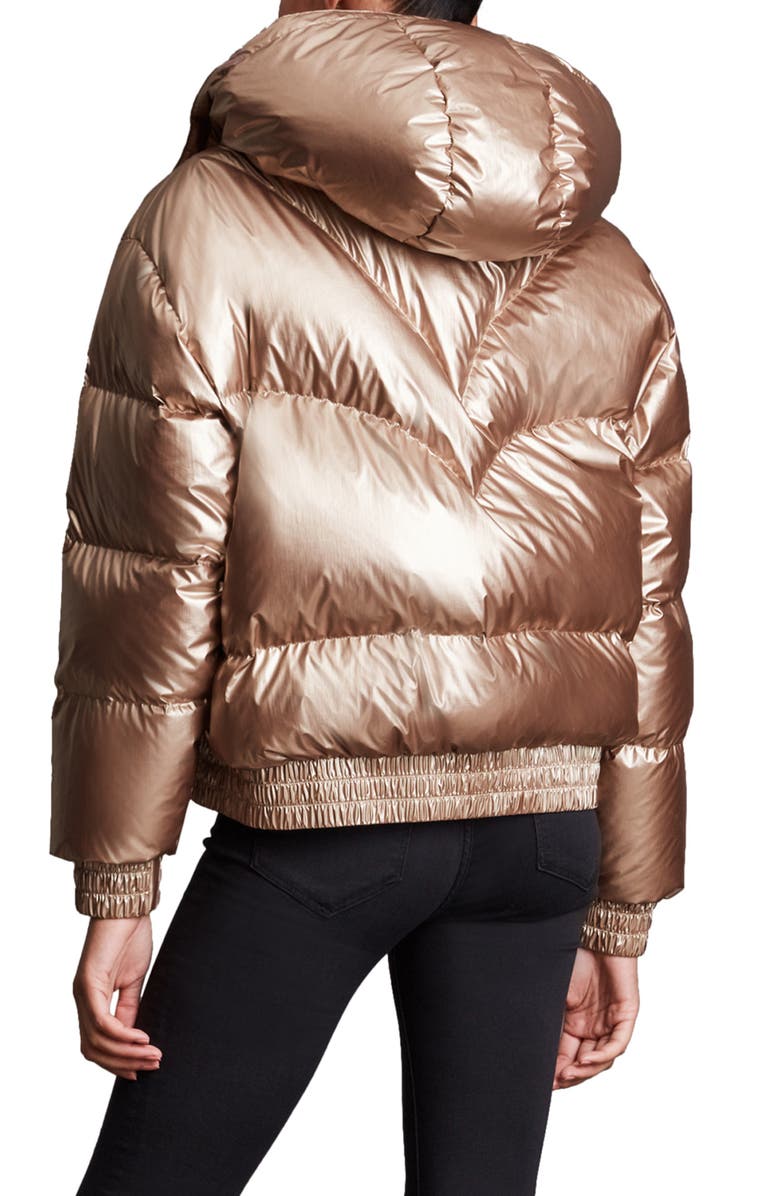 AllSaints Mika Hooded Metallic Down Puffer Jacket, Alternate, color, Rose Pink