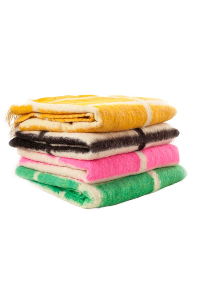 Archive New York Momos Black and White Grid Handwoven Wool Throw Blanket, Alternate, color, Black