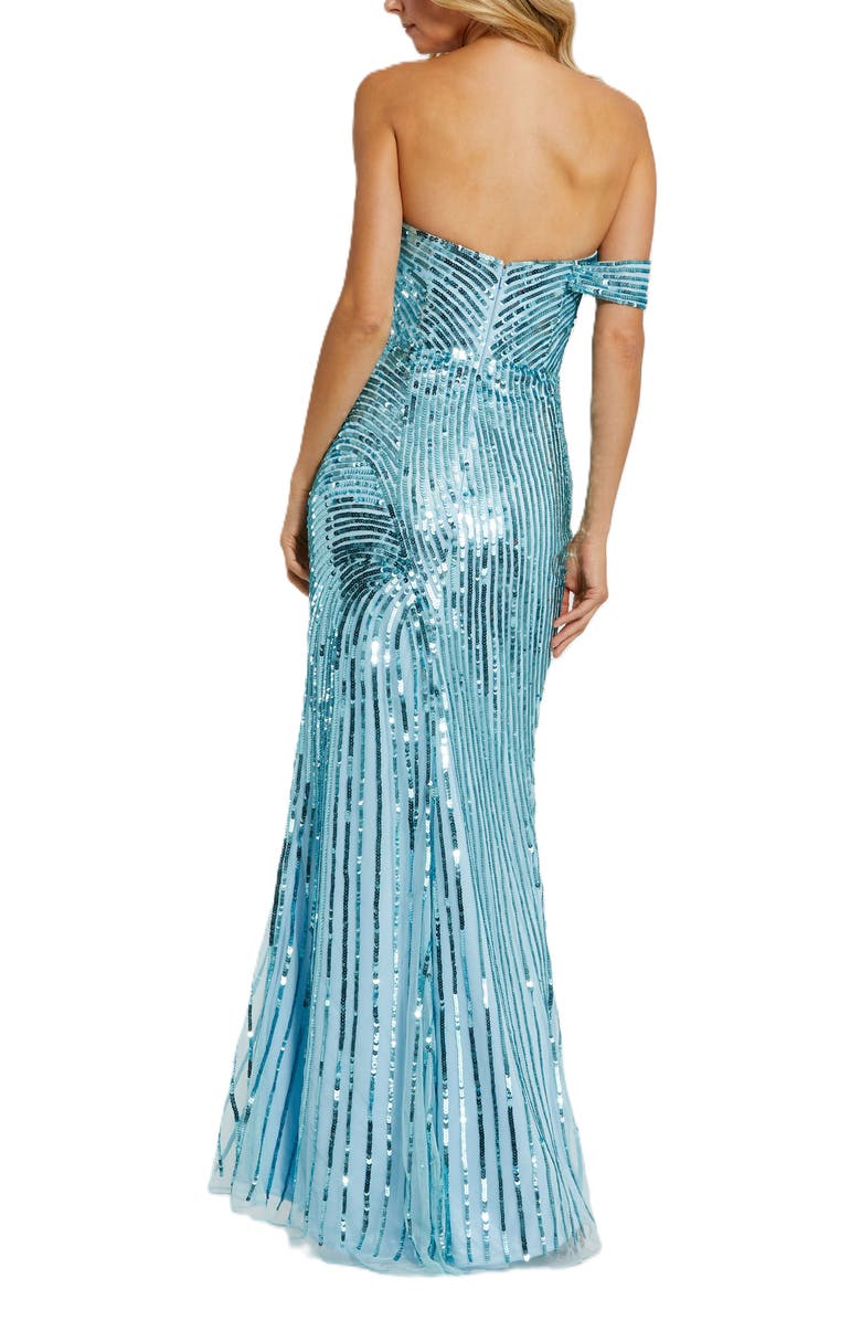 Mac Duggal One Shoulder Mesh Sequin Gown With Slit, Alternate, color, Aqua