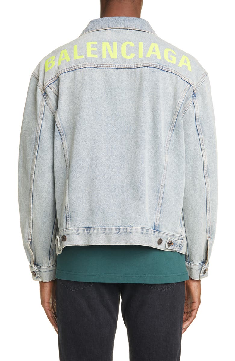 Balenciaga Logo Denim Trucker Jacket, Alternate, color, 
