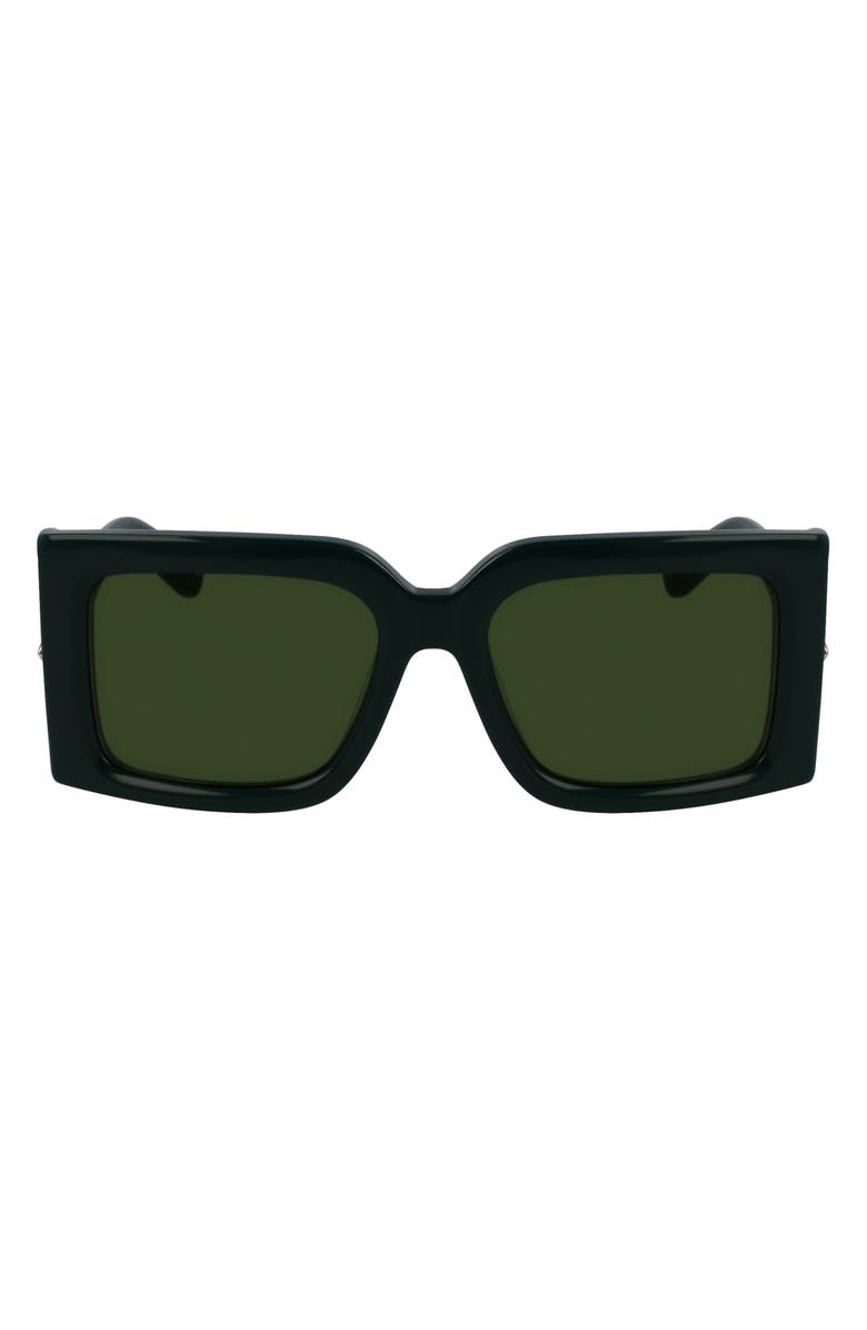 FERRAGAMO Prisma 55mm Modified Rectangular Sunglasses, Main, color, Dark Green