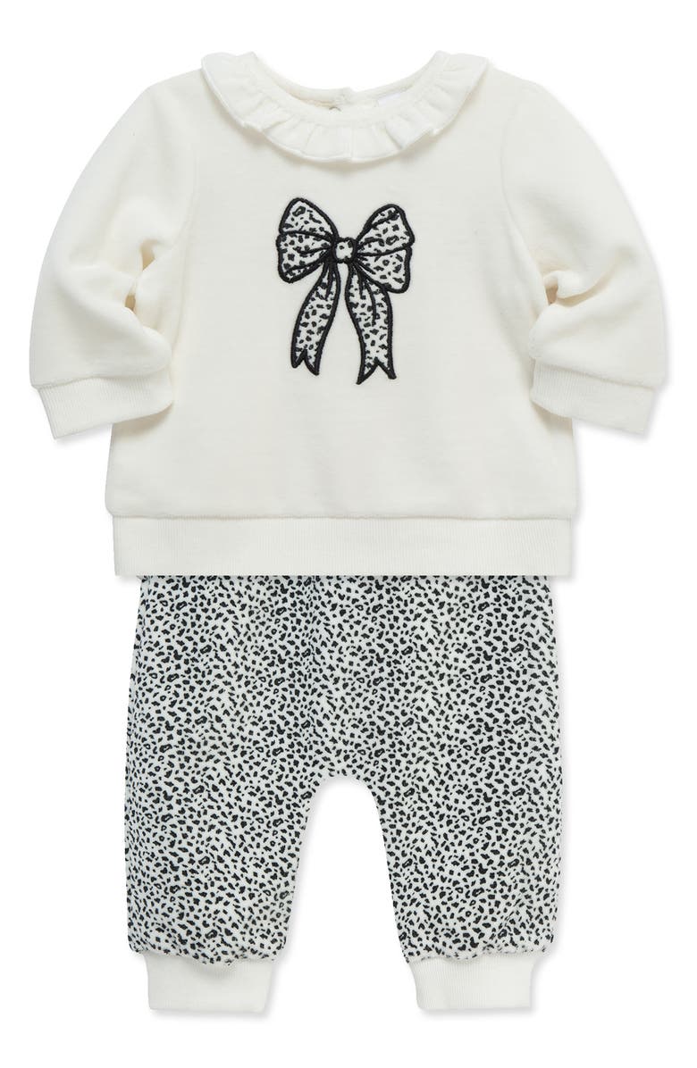 Little Me Geo Bow Shirt & Joggers Set, Alternate, color, Off White/ Black