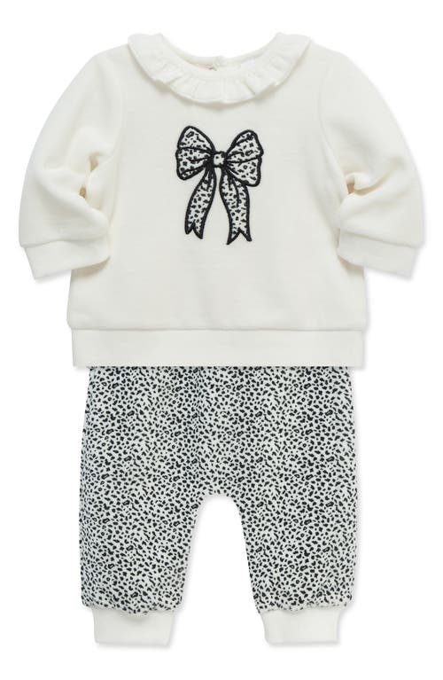 Little Me Geo Bow Shirt & Joggers Set In White
