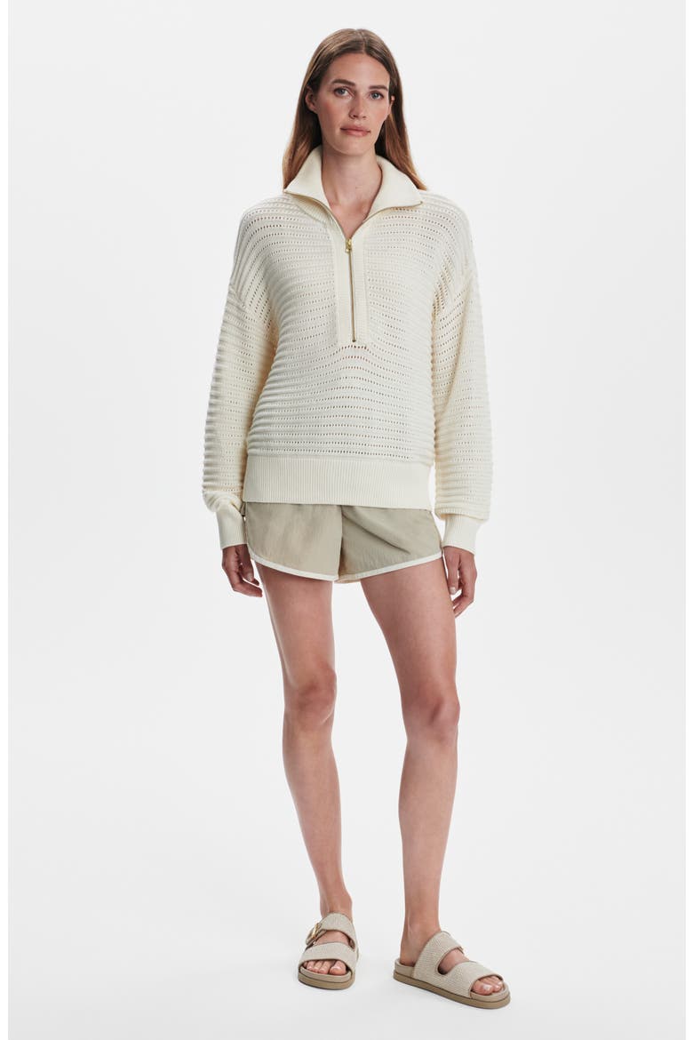 Tara Pointelle Half Zip Sweater, Alternate, color, EGRET