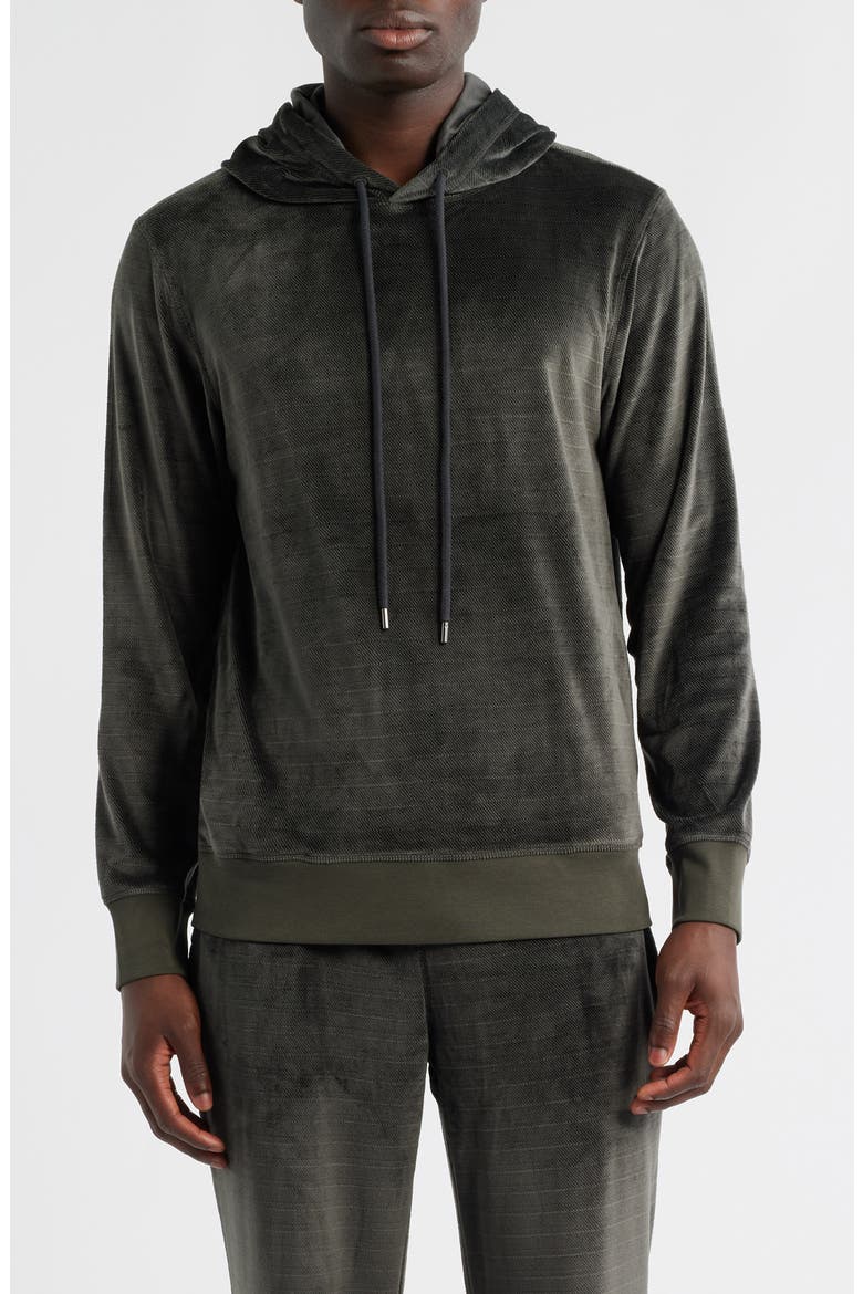 Angled Stripe Velour Pajama Hoodie, Main, color, CHARCOAL