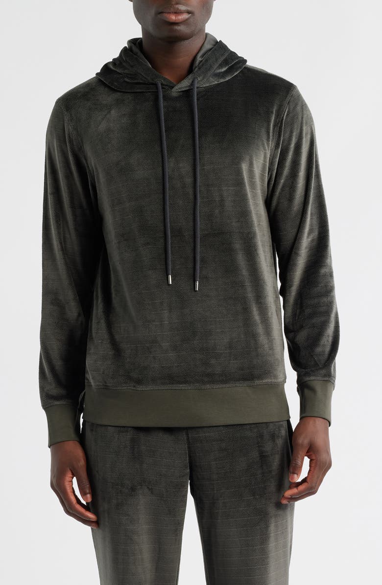 Daniel Buchler Angled Stripe Velour Pajama Hoodie, Main, color, Charcoal