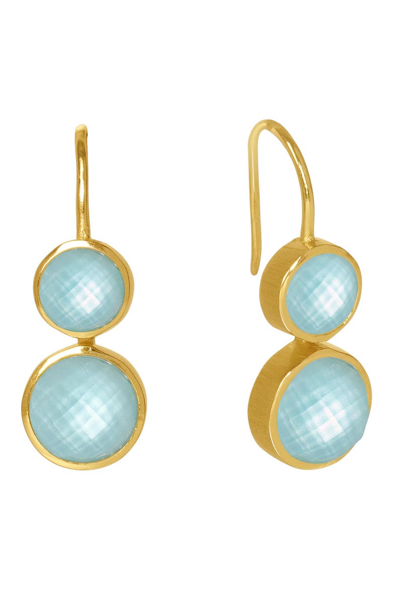 Tulum Double Droplet Earrings, Main, color, IRIDESCENT SKY BLUE/ GOLD