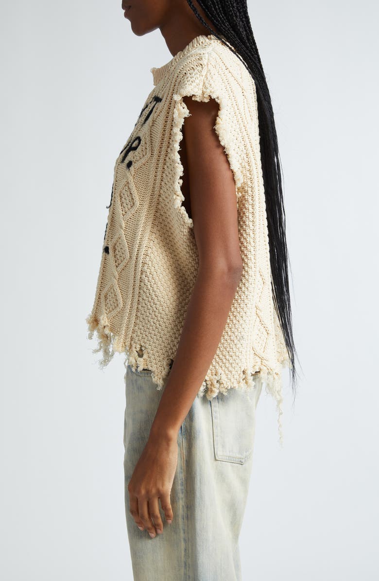 R13 Don't Grow Up Fray Hem Cable Stitch Sweater Vest, Alternate, color, 