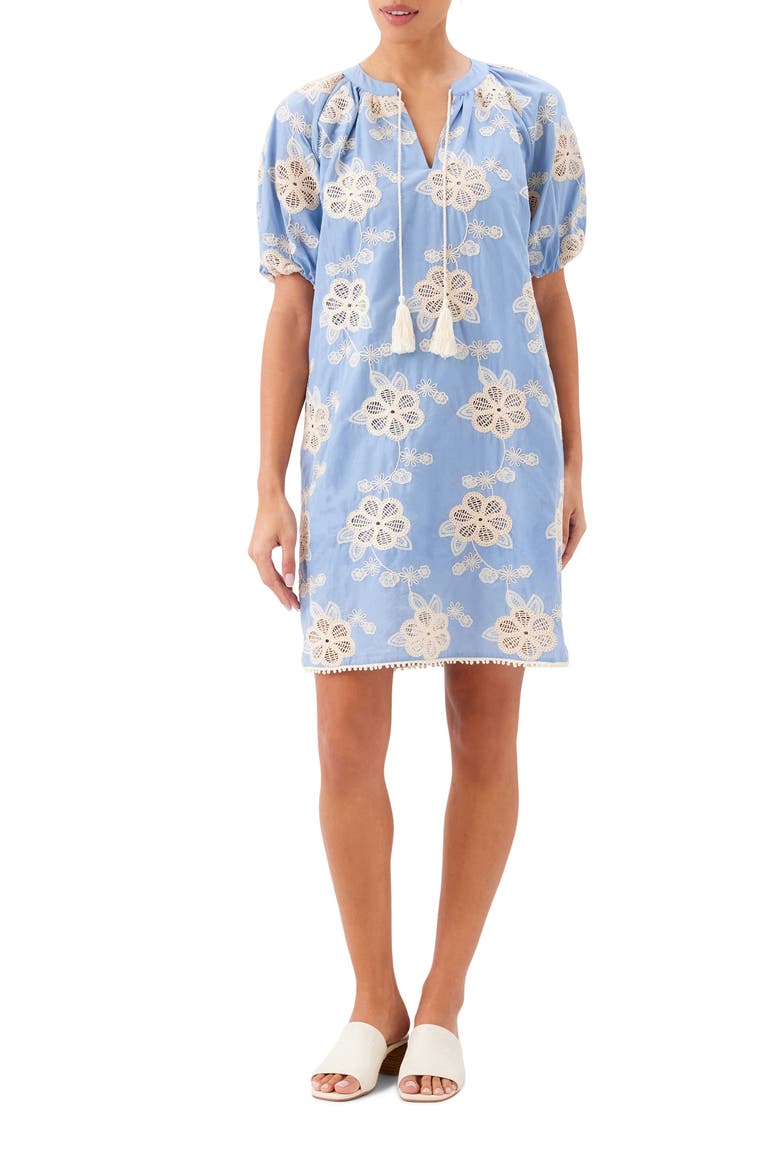 Floral Embroidered Tassel Cotton Dress, Alternate, color, CHAMBRAY/ NATURAL