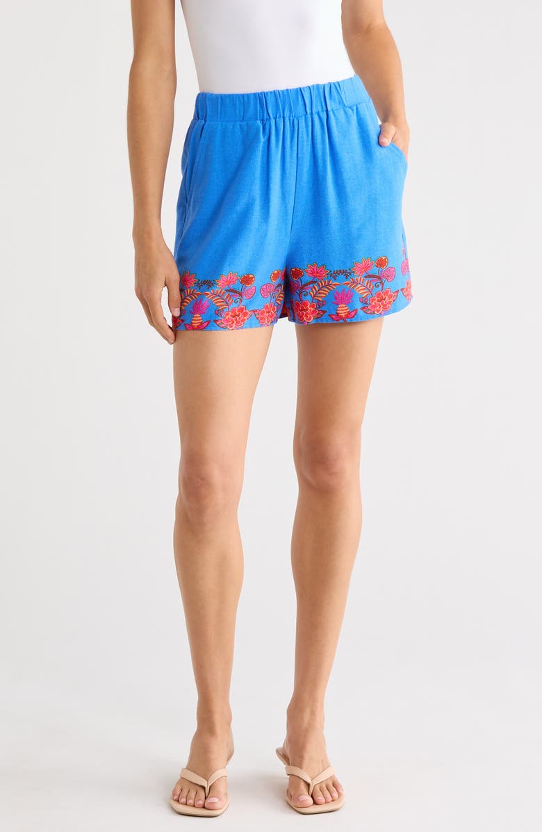 SUGARLIPS Jass High Waist Shorts, Main, color, Blue-Red-Multi
