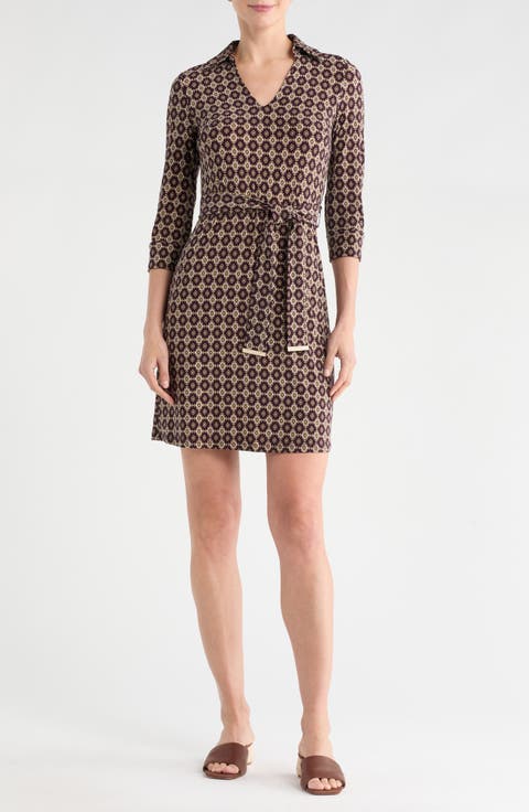 Collared Tie Belt Fit & Flare Dress