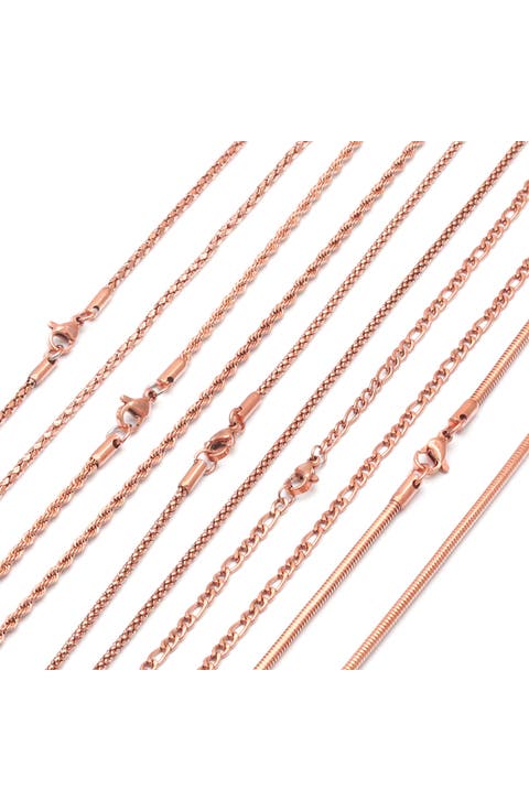 Men's 18k Rose Gold Plated 5-Piece Chain Necklace Set