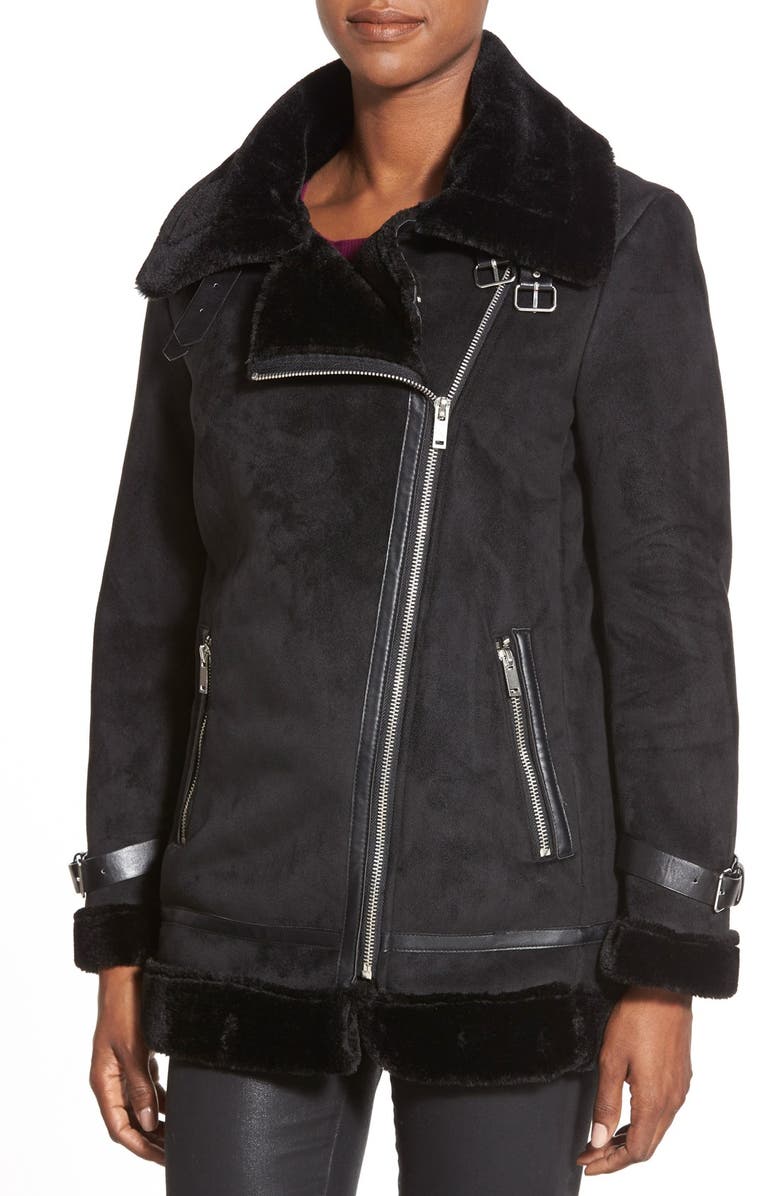 Laundry by Shelli Segal Laundry by Shelli Segal Faux Shearling Moto Jacket, Alternate, color,