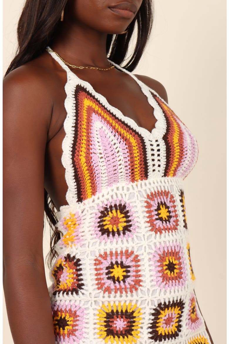 Jaliyah Granny Square Crochet Halter Dress, Alternate, color, WHITE