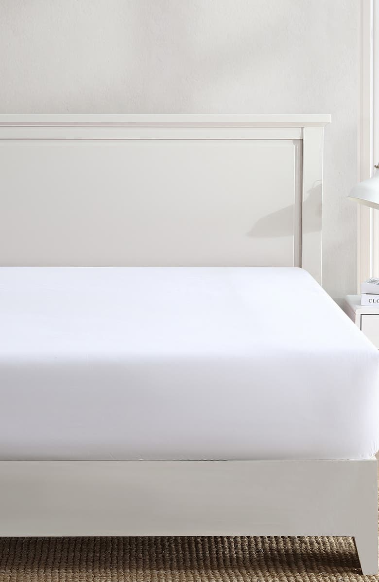 Nautica 200 Thread Count Solid Cotton Percale Fitted Sheet, Main, color, Deck White