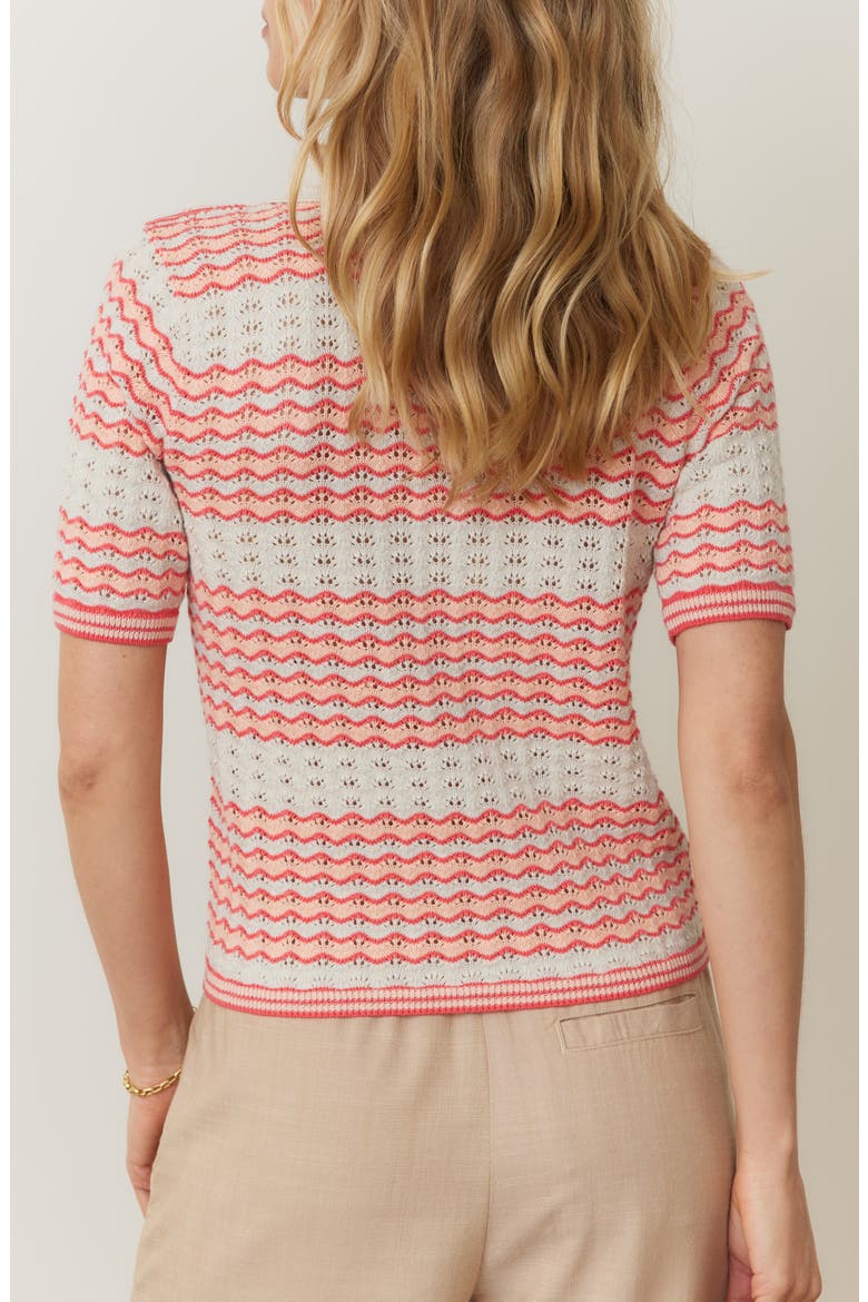 Spencer Open Stitch Short Sleeve Polo Sweater, Alternate, color, PINK GROOVE