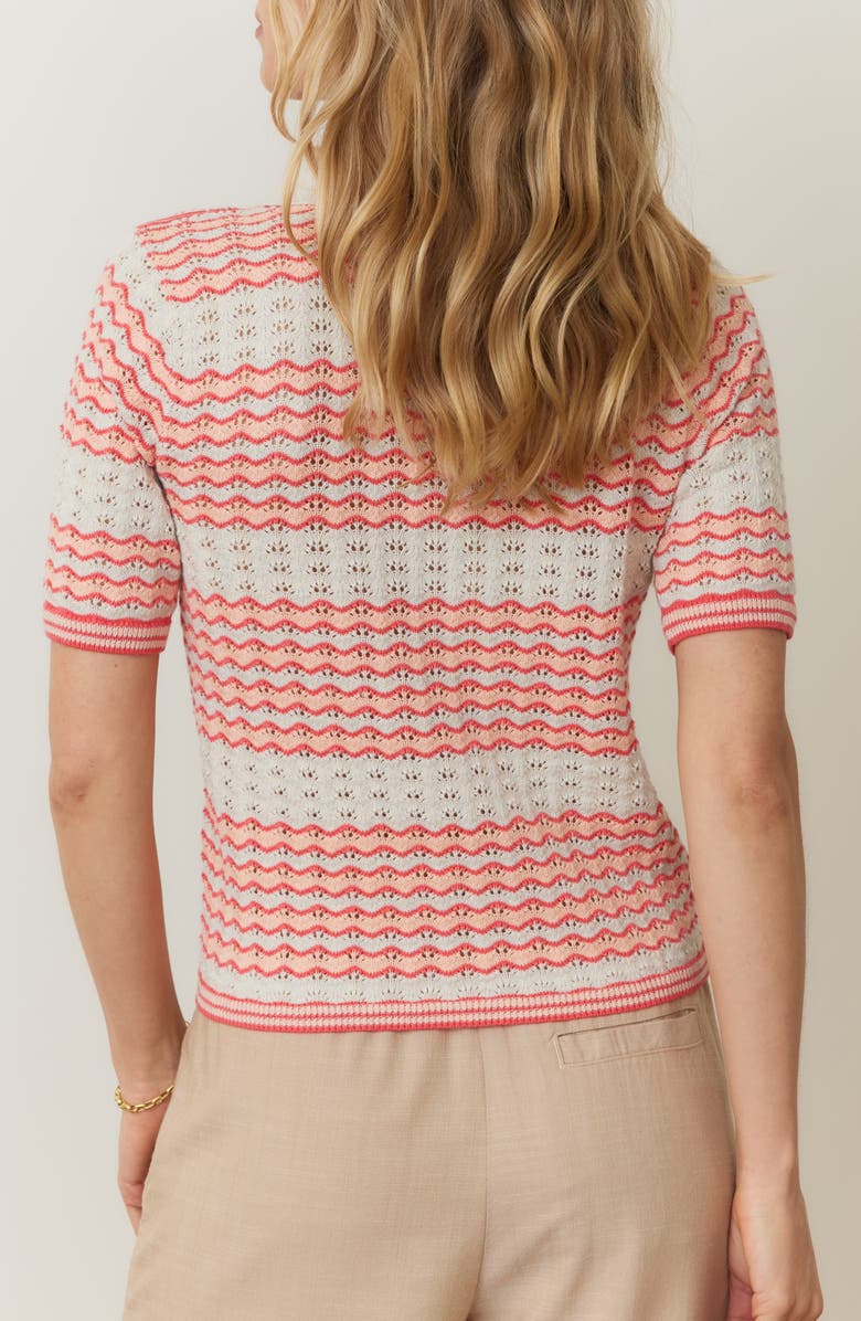 Marine Layer Spencer Open Stitch Short Sleeve Polo Sweater, Alternate, color, Pink Groove
