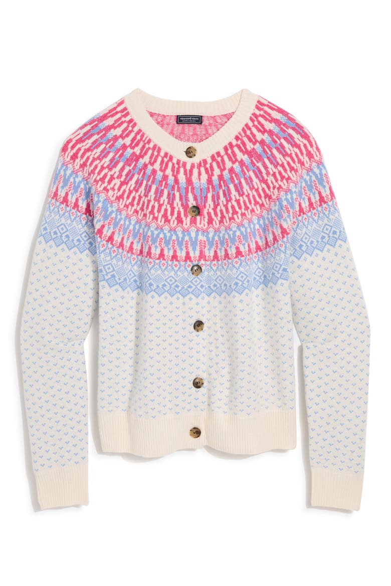 Fair Isle Merino Wool Blend Cardigan, Alternate, color, MARSHMALLOW