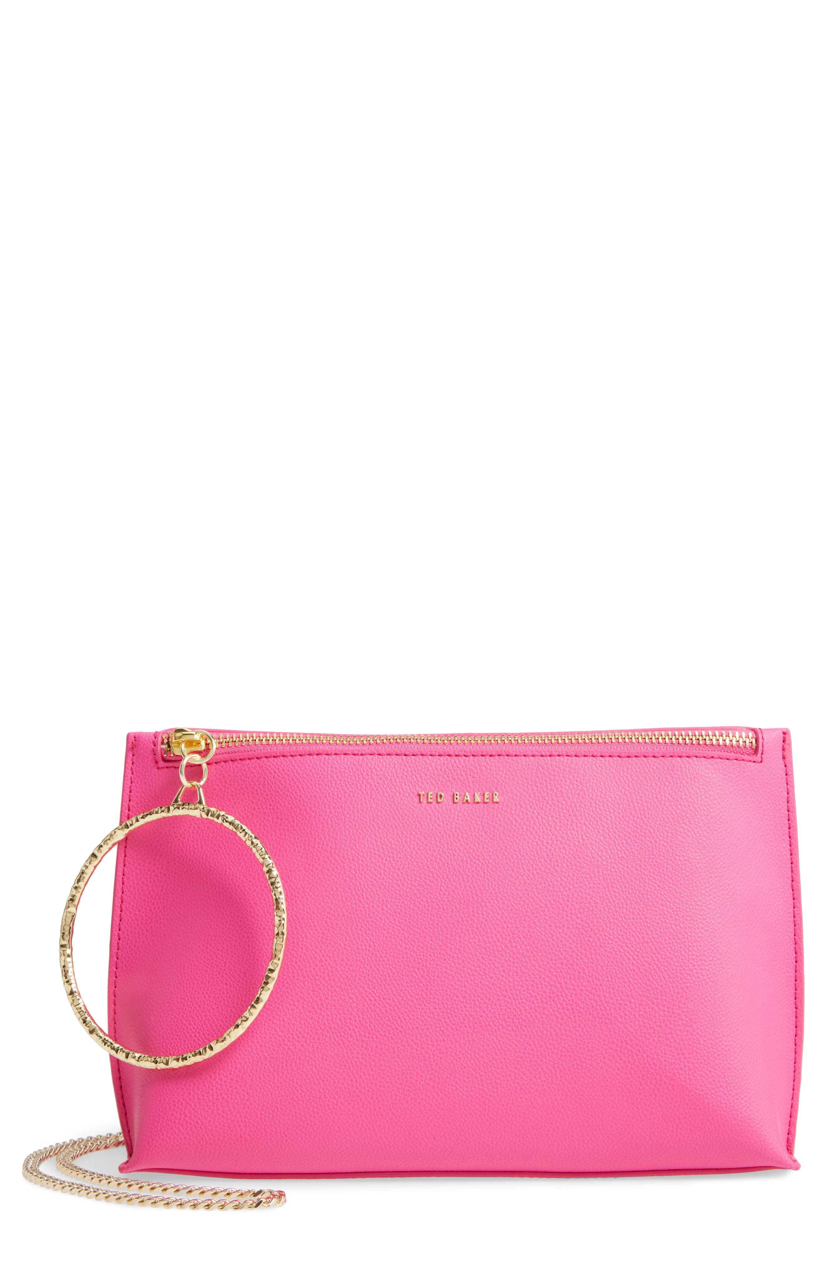 Ingaah Ring Handle Leather Crossbody Bag, Main, color, BRIGHT PINK