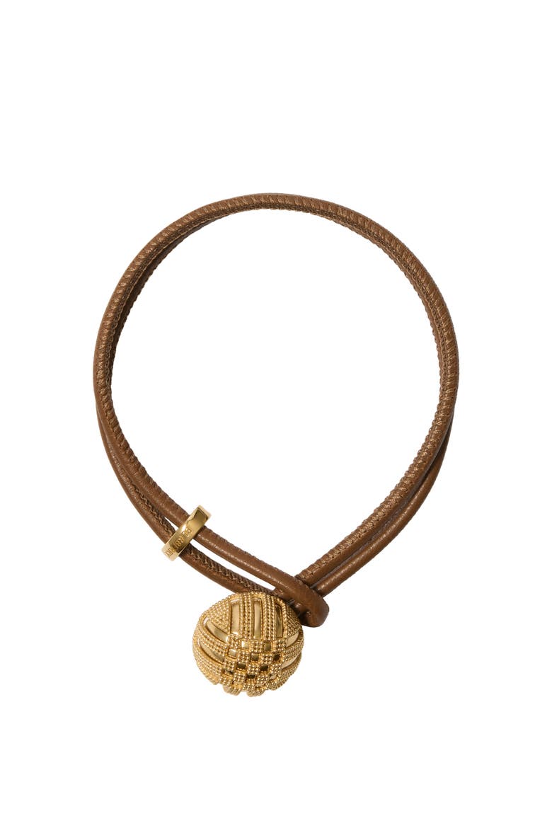 Leather Check Granulation Bracelet, Main, color, Gold/teak brown