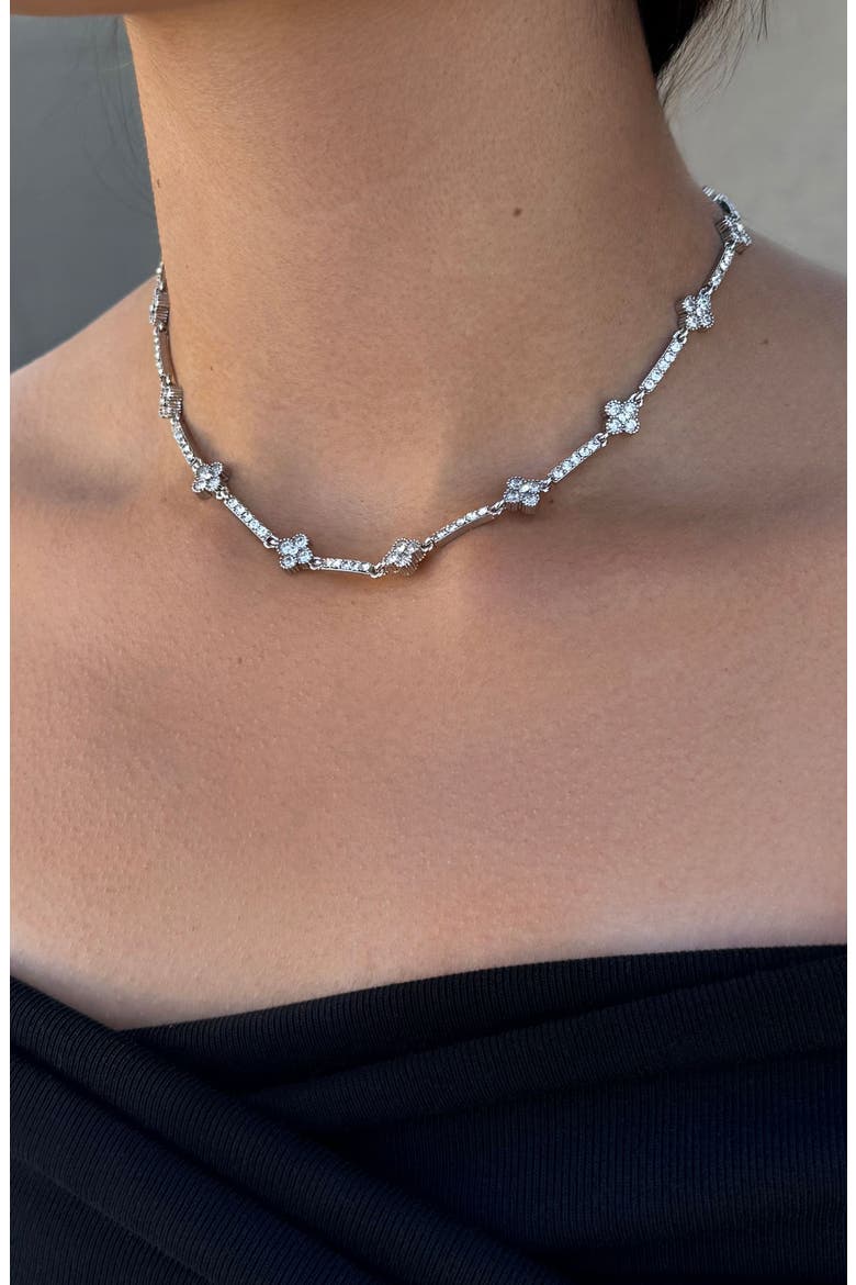 Crystal Clover Necklace, Alternate, color, SILVER