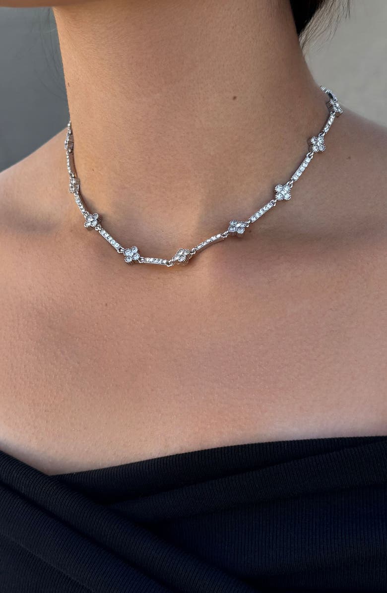 Adornia Crystal Clover Necklace, Alternate, color, Silver