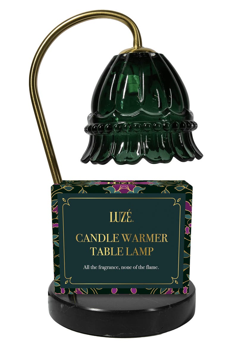 Scalloped Glass Candle Warmer Table Lamp, Main, color, DARK GREEN