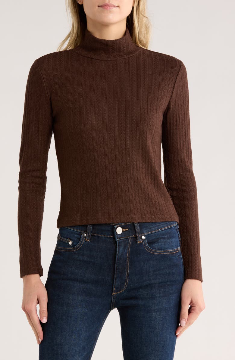 JASON WU Mock Neck Long Sleeve Crop Top, Main, color, Chocolate Brown
