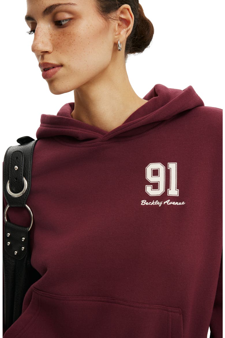 Women's Graphic Boxy Fleece Hoodie, Alternate, color, Sour Cherry 91