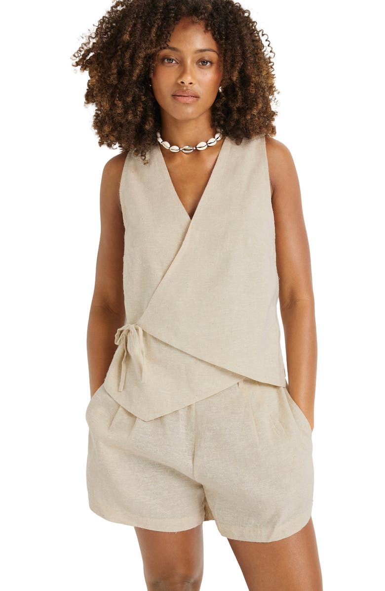 Vitamin A<sup>®</sup> Getaway Organic Cotton & Linen Blend Cover-Up Shorts, Alternate, color, Natural