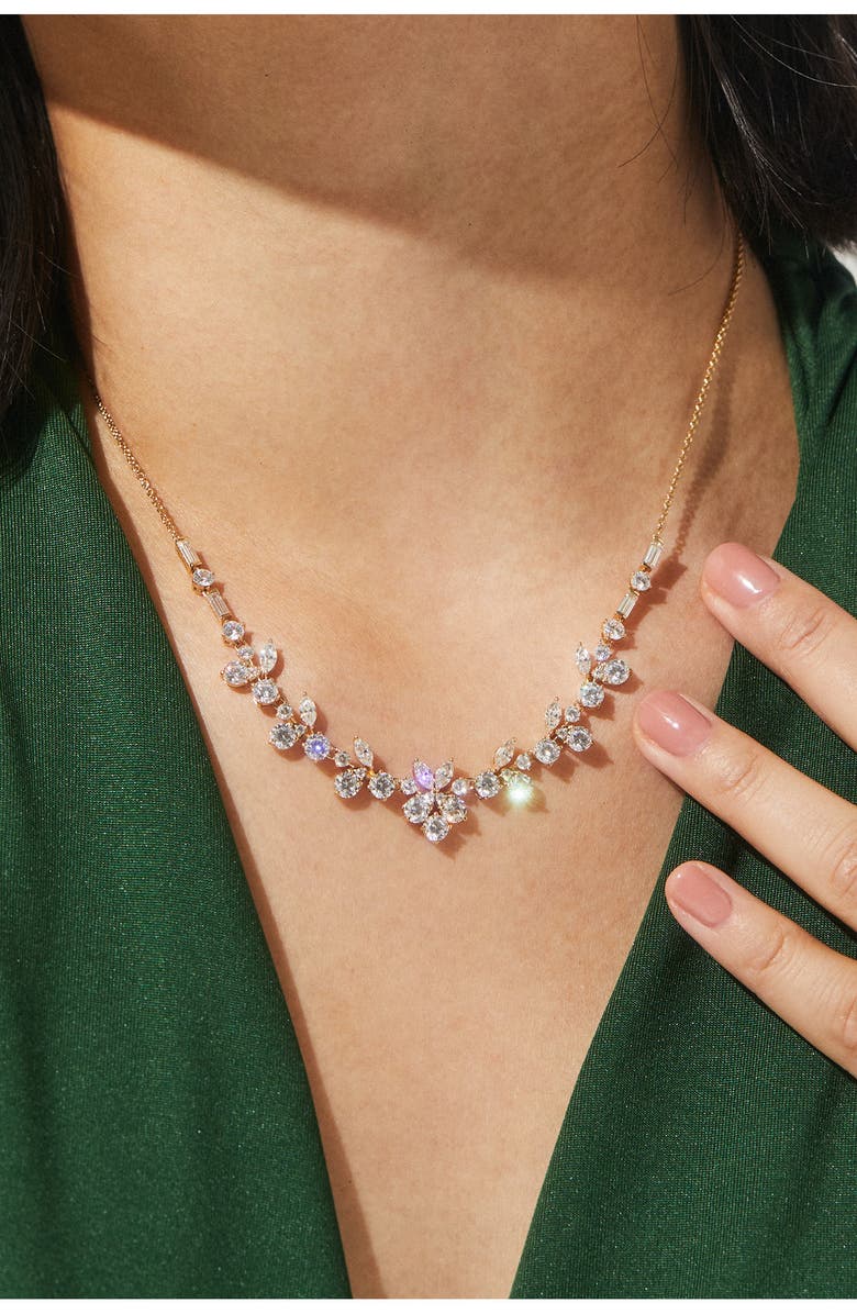 Nadri Chiara Cubic Zirconia Cluster Necklace, Alternate, color, Gold