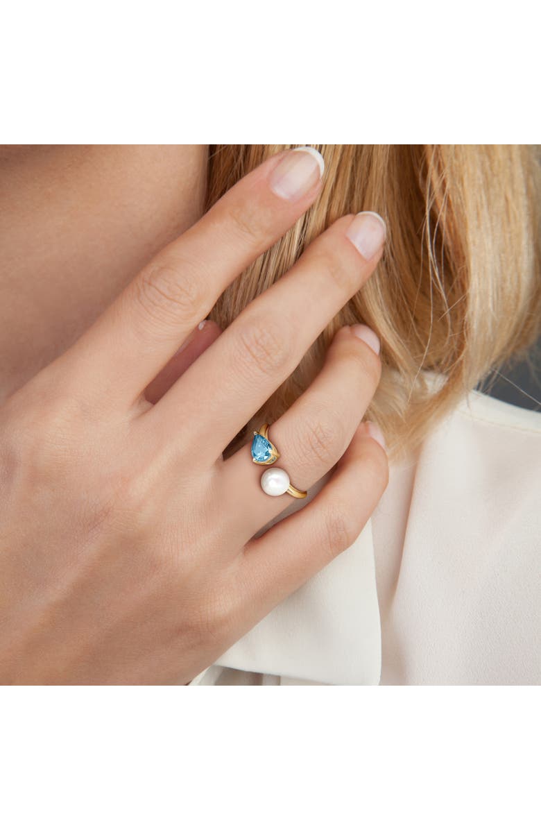 Julianna B. Cultured Pearl & Blue Topaz Open 2-Stone Ring 10k, Alternate, color, Blue Topaz