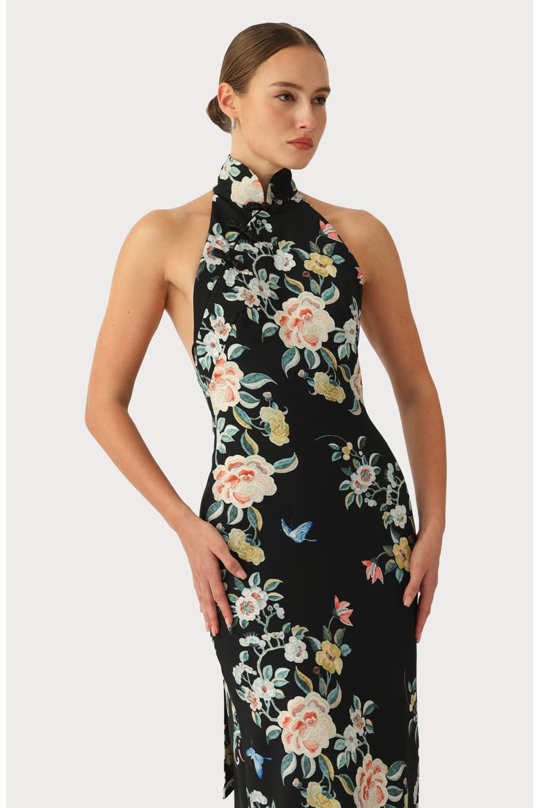 Georgia Floral Halter Gown, Alternate, color, BLACK