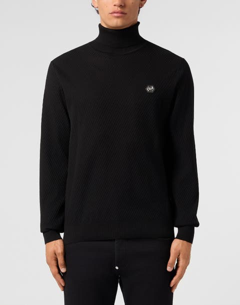 Knited Turtleneck Pullover Wool Silk Blend Men