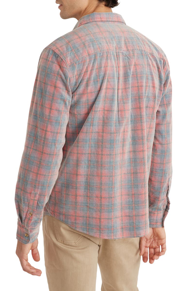 Marine Layer Plaid Lightweight Corduroy Button-Up Shirt, Alternate, color, Blue/ Pink Madras
