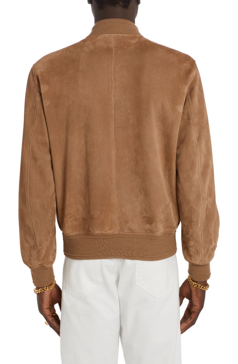 Versace Medusa Embroidered Suede Bomber Jacket, Alternate, color, 