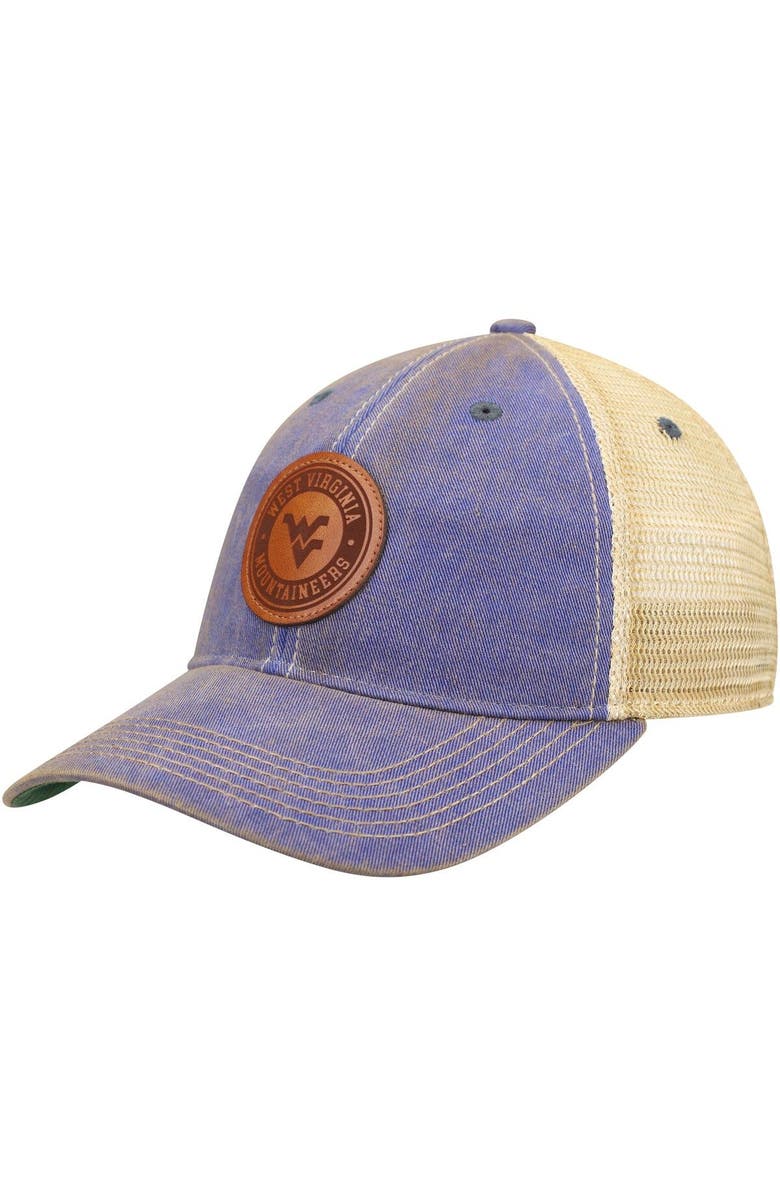 LEGACY ATHLETIC Men's Navy West Virginia Mountaineers Target Old Favorite Trucker Snapback Hat, Main, color,