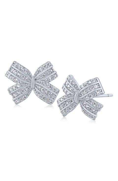 Cubic Zirconia Micro Pave Mini Bow Stud Earrings
