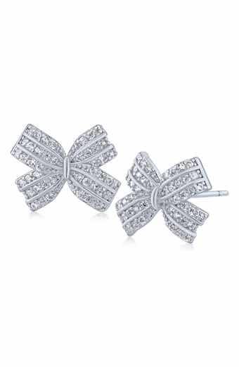 Cubic Zirconia Micro Pave Mini Bow Stud Earrings