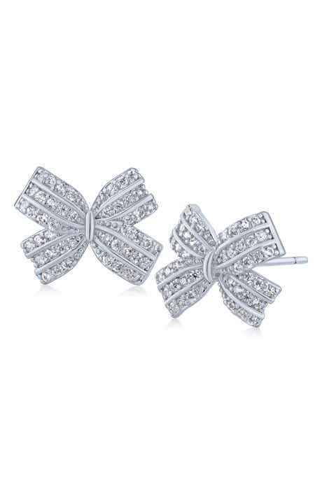 Cubic Zirconia Micro Pave Mini Bow Stud Earrings