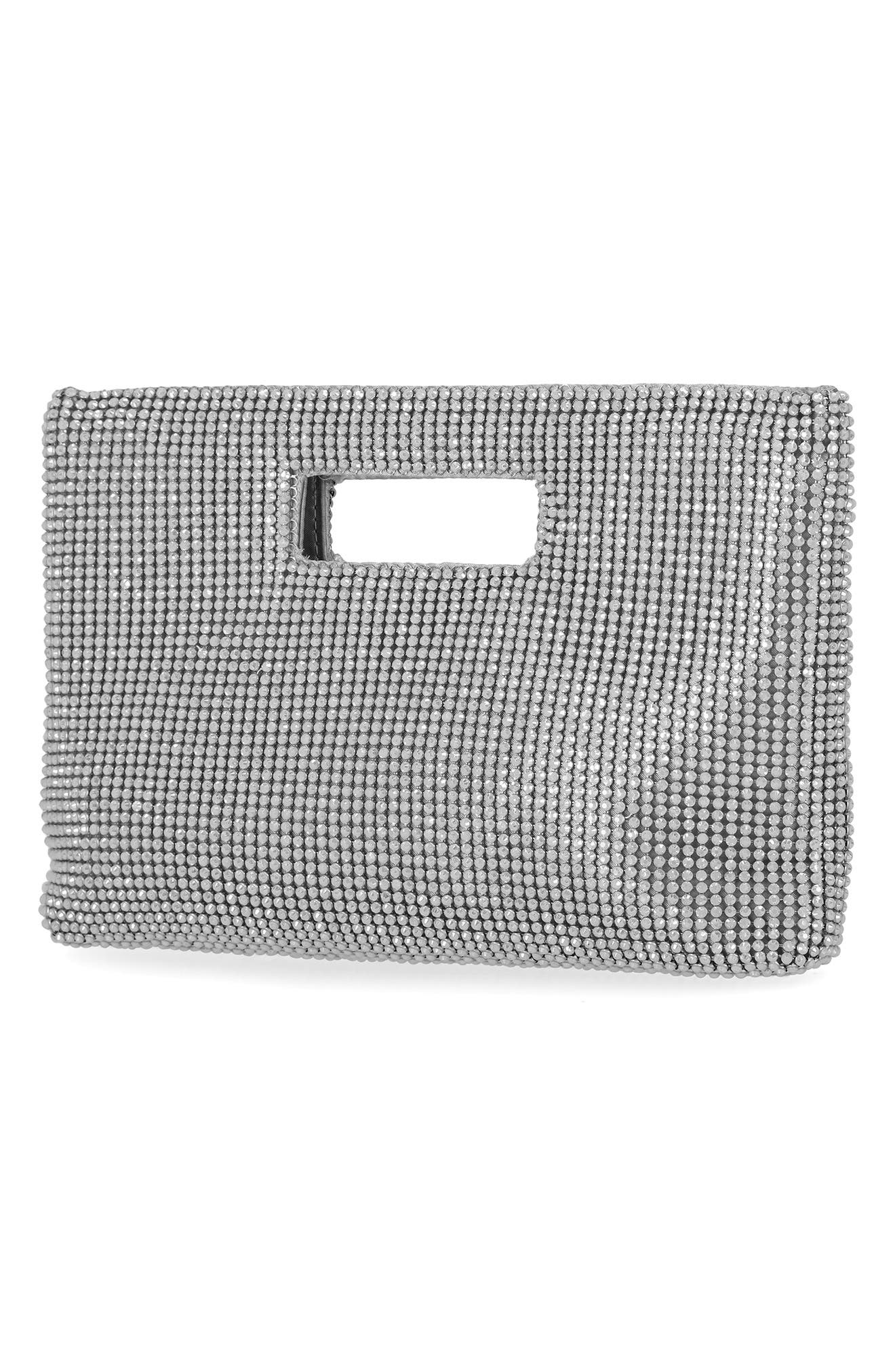 Jessica McClintock Asher Cut Out Handle Clutch, Alternate, color, Silver