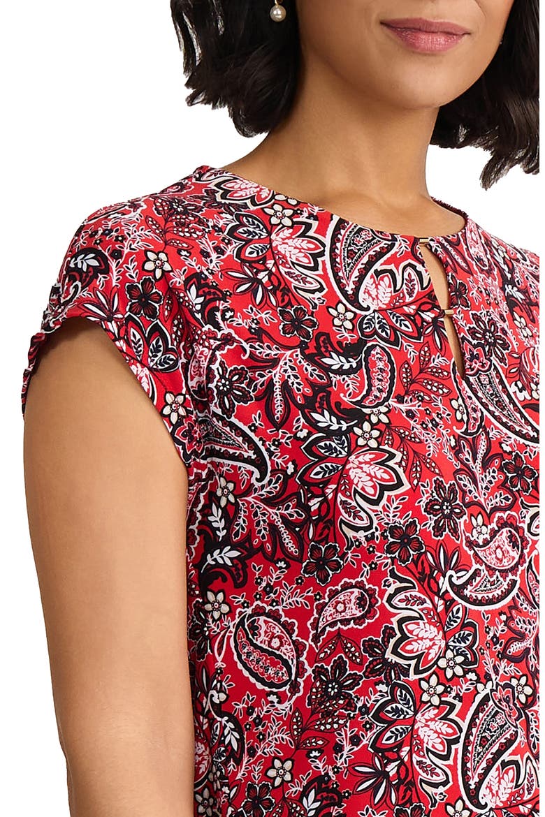 Paisley Keyhole Crepe Knit Top, Alternate, color, ROUGE MULTI