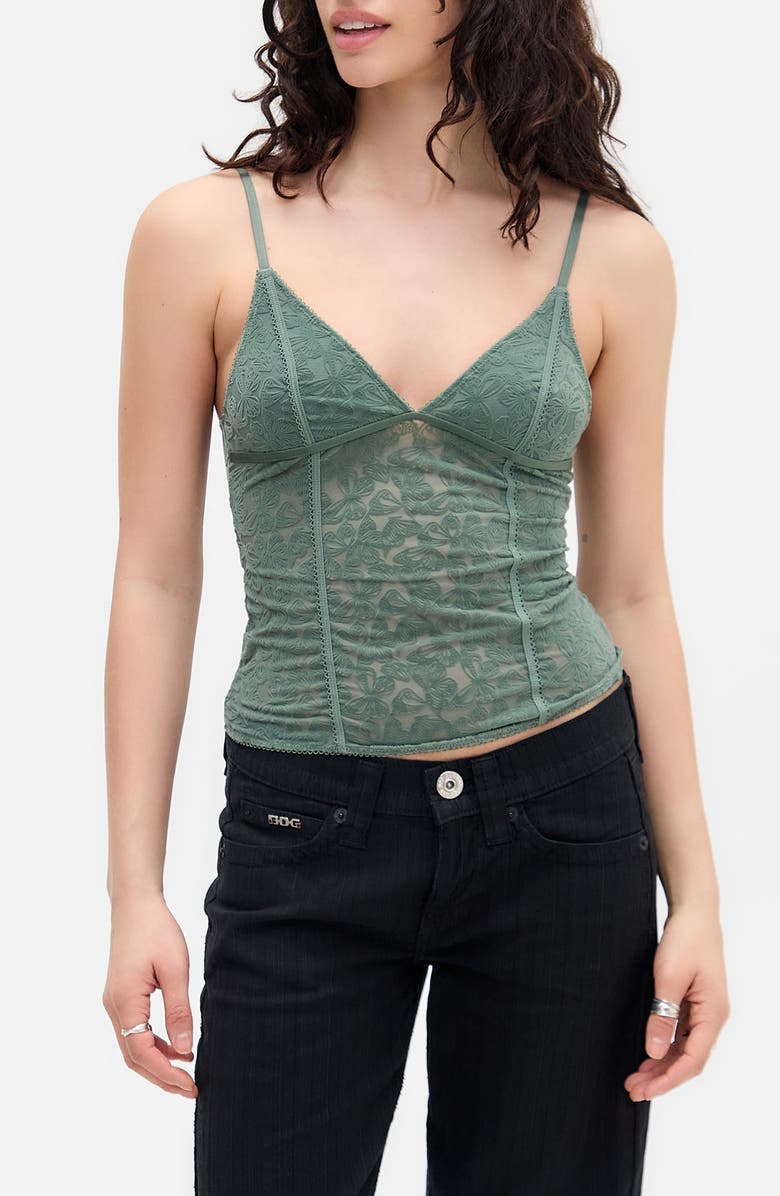 BDG Urban Outfitters Je'Taime Flocked Velvet Camisole, Main, color, Green