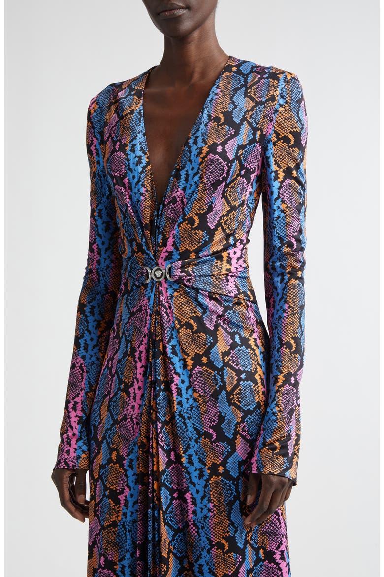 Python Print Long Sleeve Liquid Jersey Dress, Alternate, color, 5X840-SKY PINK SAPPHIRE SPICE