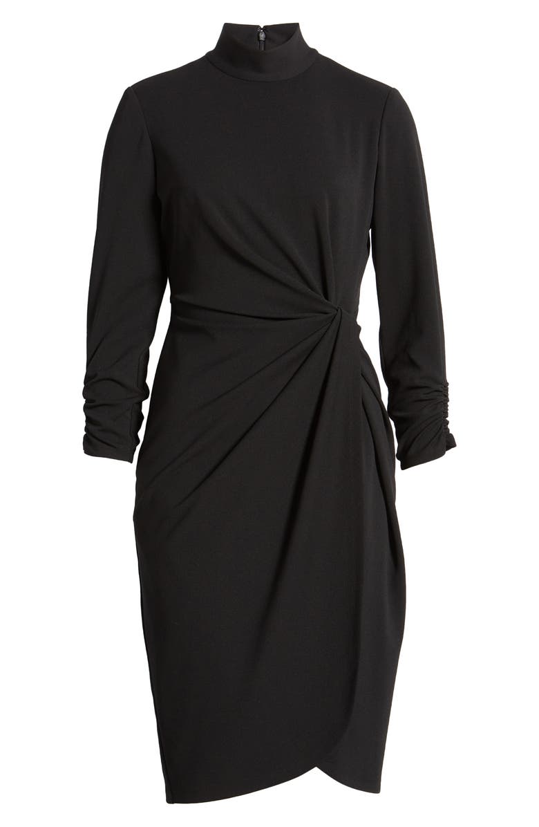 Tahari ASL Mock Neck Side Twist Sheath Dress, Alternate, color, Black