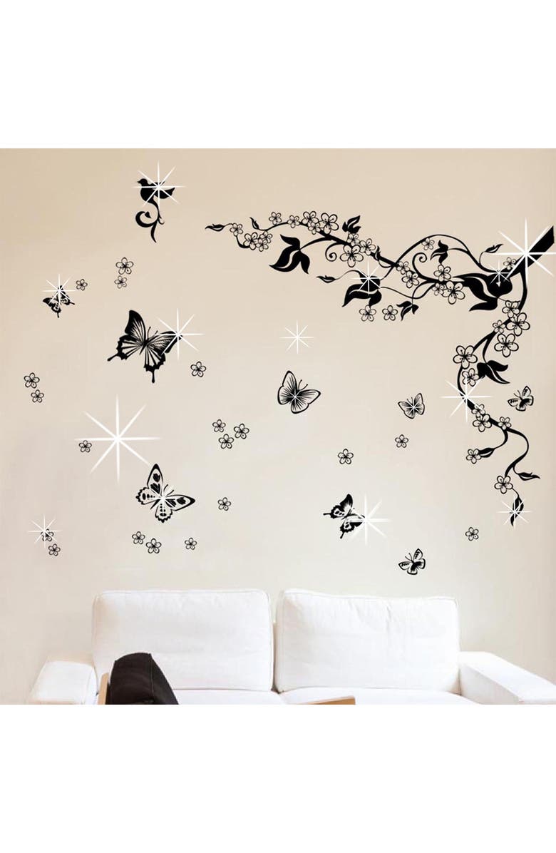 WALPLUS Swarovski Crystal Accent Butterfly Vine Decal, Alternate, color,