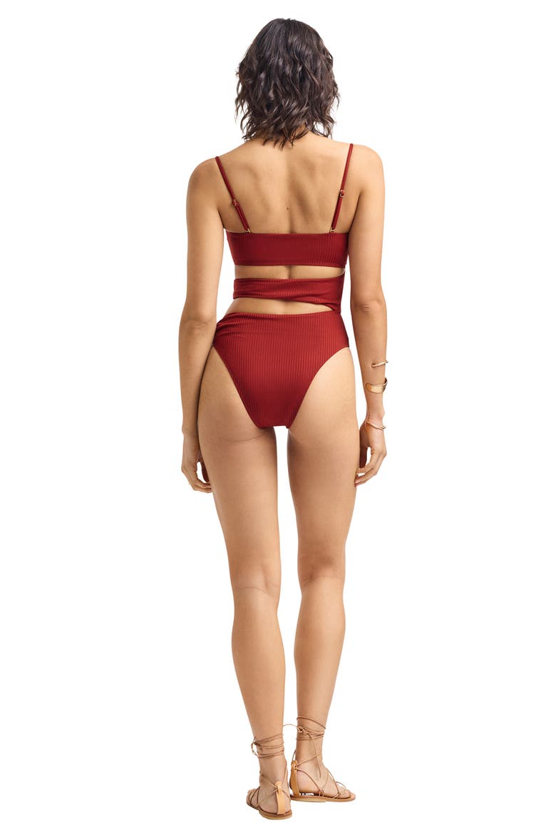 Lolita Cutout Rib One-Piece Swimsuit, Alternate, color, DEEP MADDER
